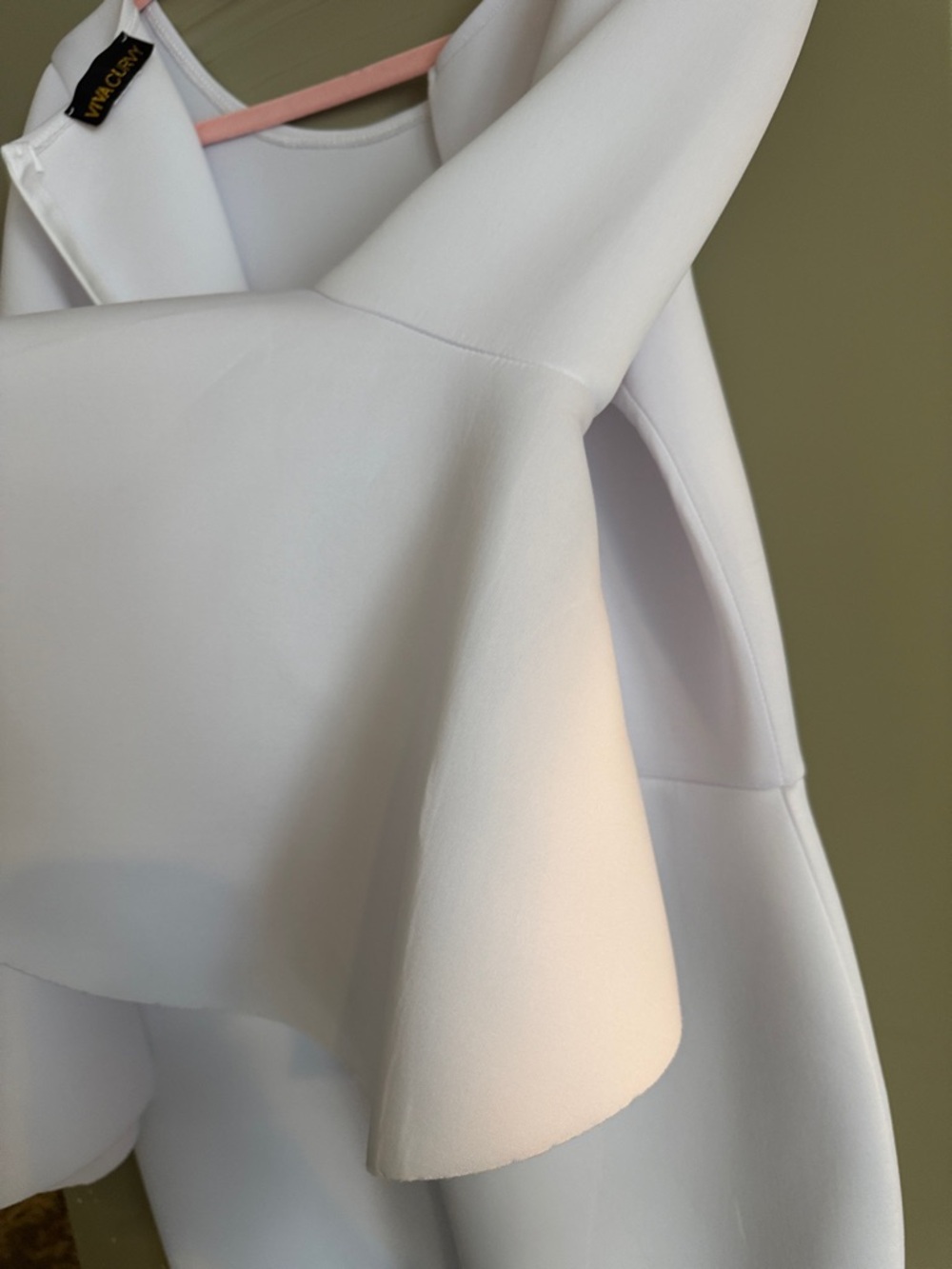 White Midi Sheath Dress with Dramatic Ruffle Sleeves - Picture 7 of 8